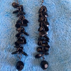 Long black bead dangling earrings